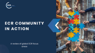 Das Deckblatt von der Publikation ECR Community in Action wird gezeigt.